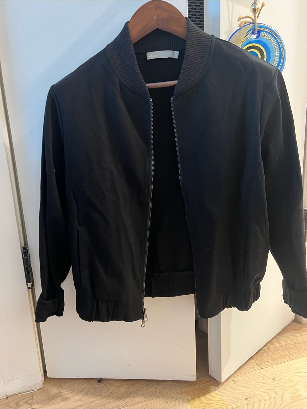 Vince Black Women's Bomber Jacket - Classic Lightweight Cotton Coat XS
